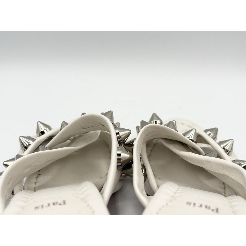 Christian Louboutin White Leather Spiked Spika Club Block Heel Sandal Size EU 36 - Picture 9 of 11